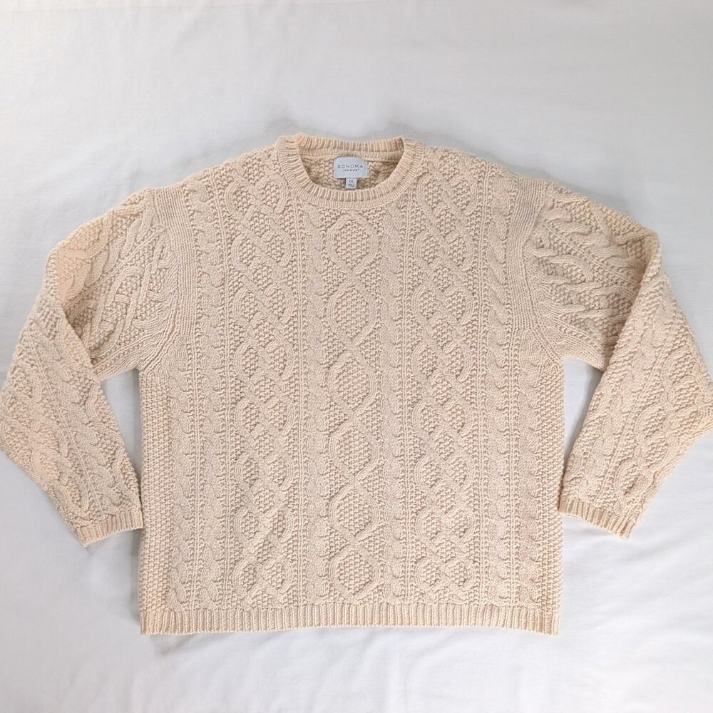 VTG Cream Fisherman Knit Wool Anglercore Sweater Oversized Chunky Knit